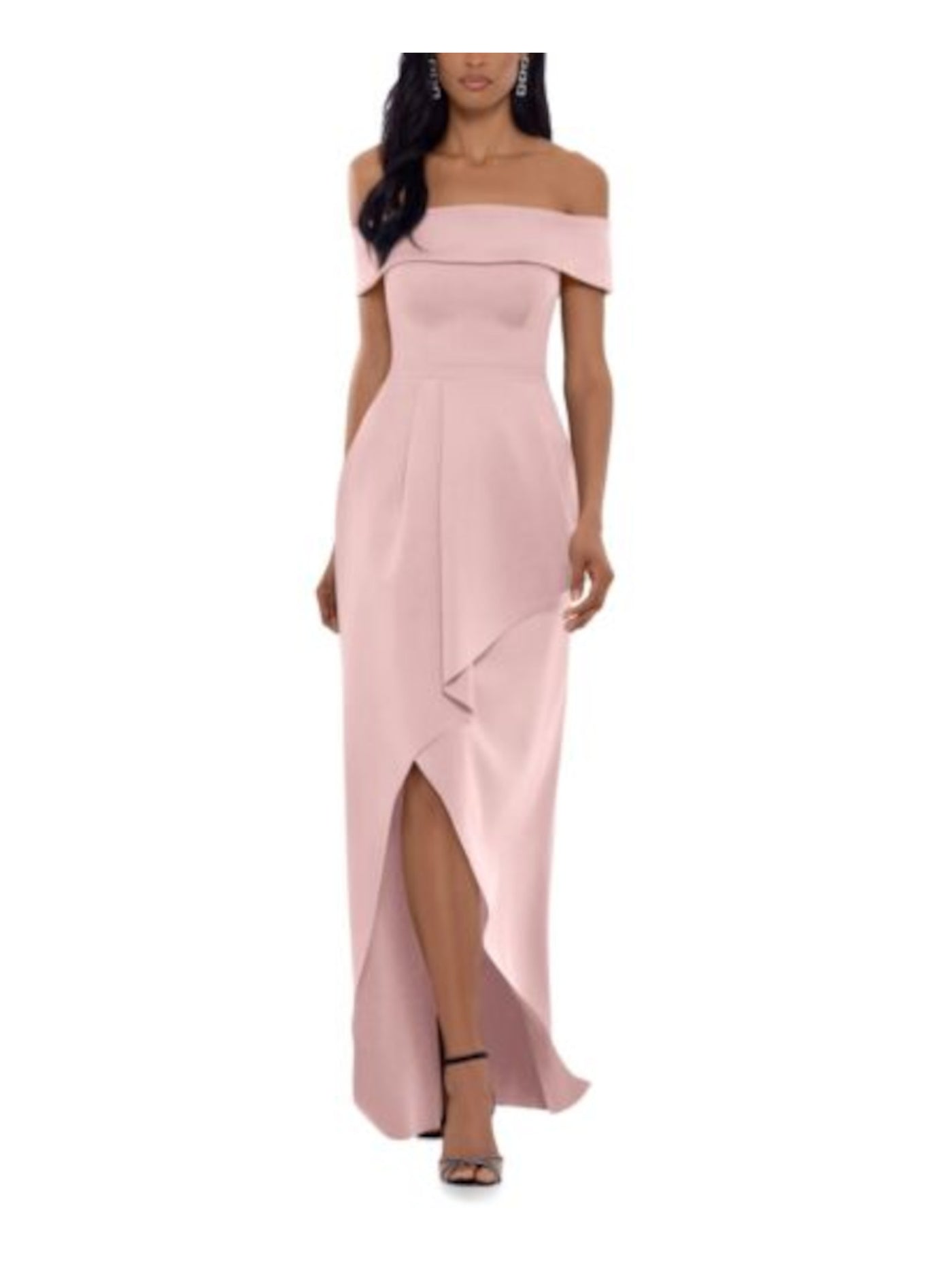 XSCAPE Womens Pink Stretch Zippered Slitted Lined Short Sleeve Off Shoulder Full-Length Formal Gown Dress 6