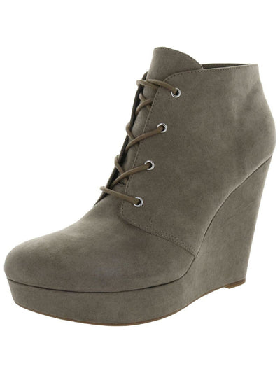 GBG Womens Gray 1" Platform Cushioned Almond Toe Wedge Lace-Up Dress Booties 9.5