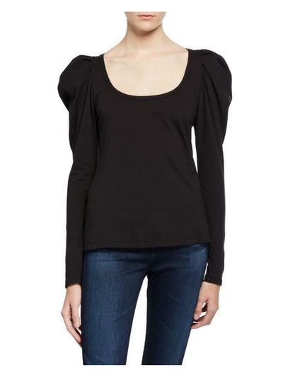 A.L.C. Womens Black Pouf Sleeve Scoop Neck Wear To Work Top S