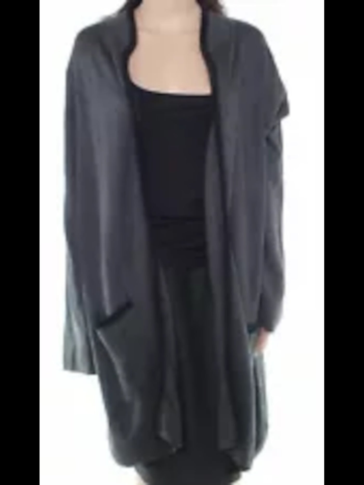 ALFANI Womens Gray Pocketed Eyelash-trim Long Sleeve Open Cardigan Sweater L
