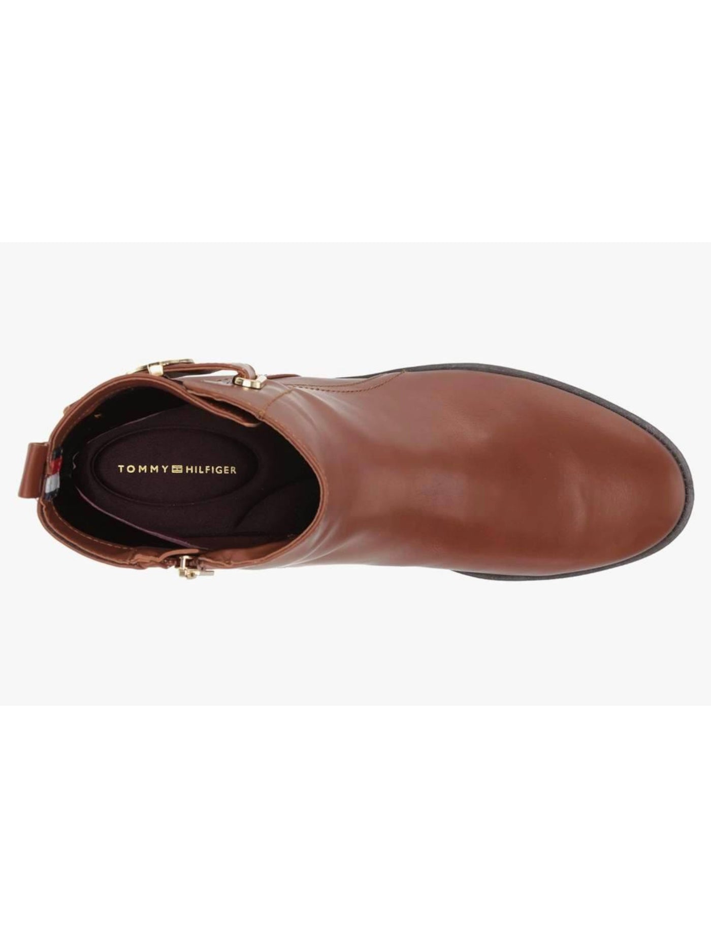 TOMMY HILFIGER Womens Brown Gold-Tone Hardware Buckle Accent Logo Comfort Rezin Round Toe Block Heel Zip-Up Booties 9.5 M