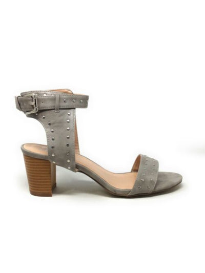 JOURNEE COLLECTION Womens Gray Ankle Strap Studded Mabel Round Toe Block Heel Buckle Sandals Shoes 7.5 M