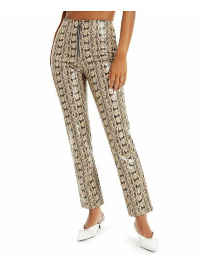 DANIELLE BERNSTEIN Womens Beige Zippered Animal Print High Waist Pants 00