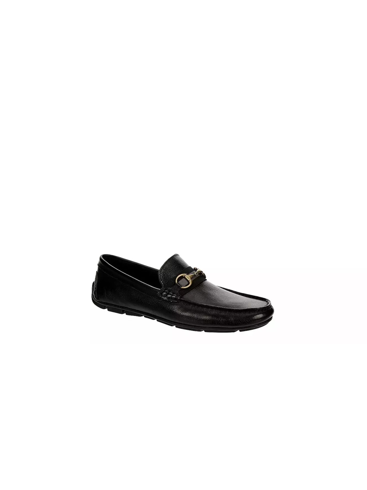 GIORGIO BRUTINI Mens Black Moc Toe Bit Hardware Notched Cushioned Brasilla Round Toe Slip On Leather Loafers Shoes 9.5 M