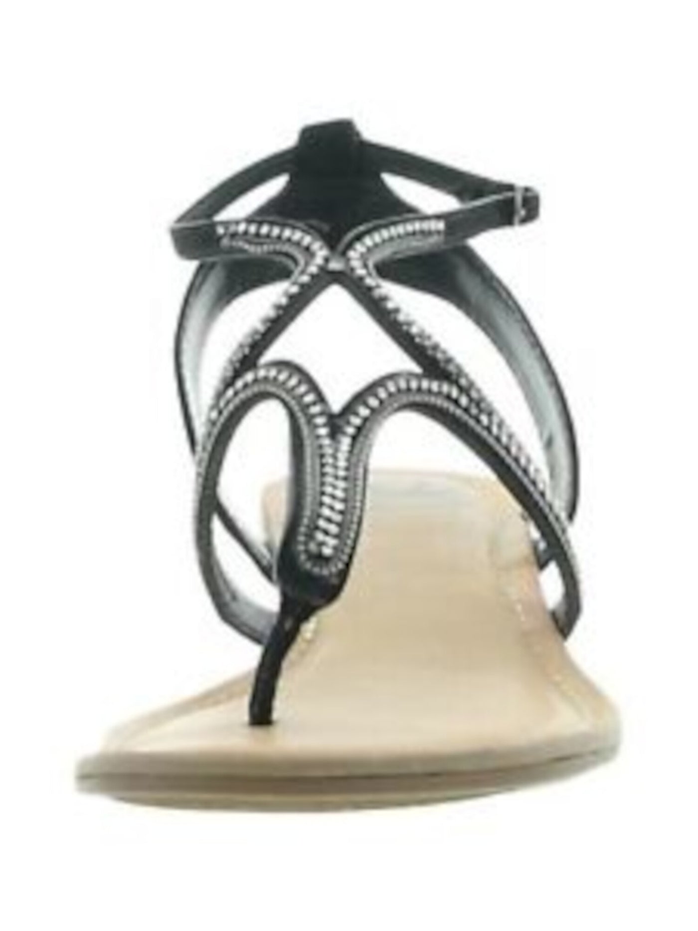 FERGALICIOUS Womens Black Embellished Ankle Strap Synergy Round Toe Wedge Buckle Thong Sandals 8 M