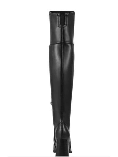 MARC FISHER Womens Black Goring Padded Denki2 Square Toe Stacked Heel Zip-Up Heeled Boots 6 M