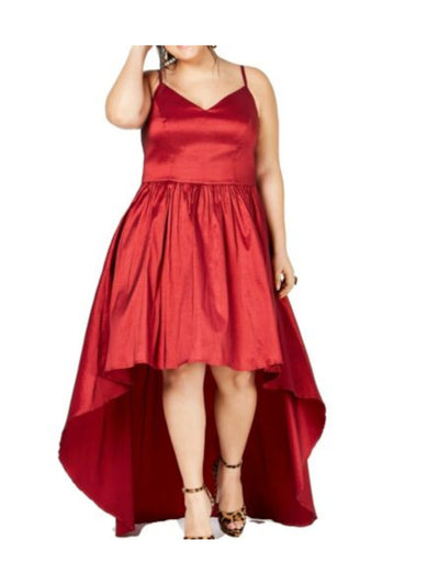 B DARLIN Womens Red Spaghetti Strap Knee Length Evening Hi-Lo Dress Plus 16W