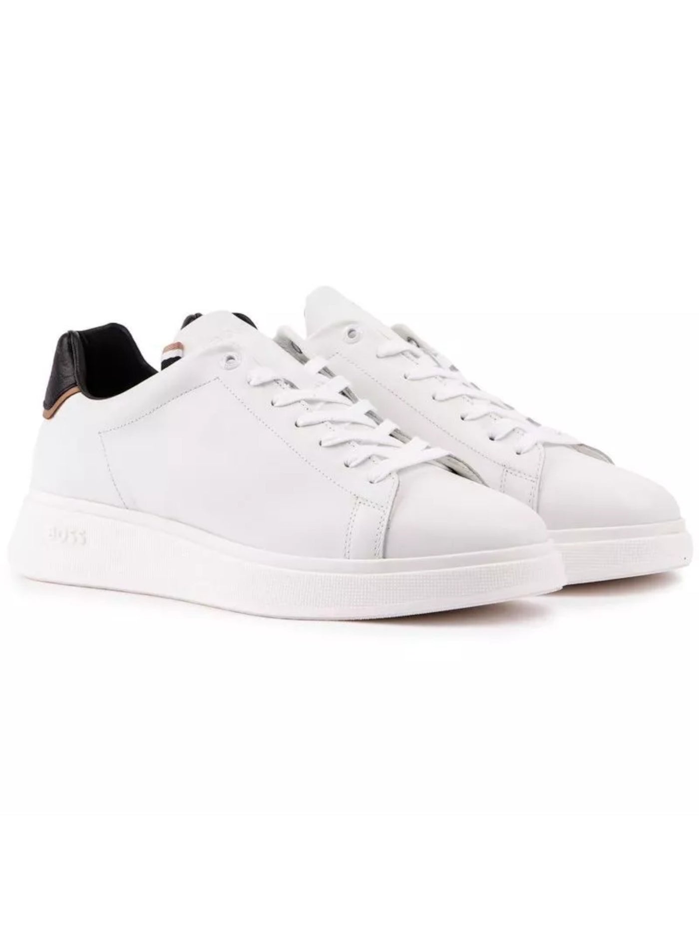 BOSS Mens White Logo Padded Bulton Round Toe Wedge Lace-Up Leather Sneakers Shoes 7