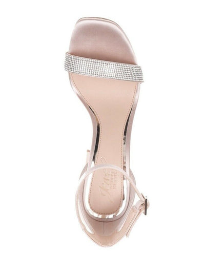 JEWEL BADGLEY MISCHKA Womens Gold Padded Ankle Strap Rhinestone Keshia Iii Square Toe Block Heel Buckle Dress Sandals Shoes 10