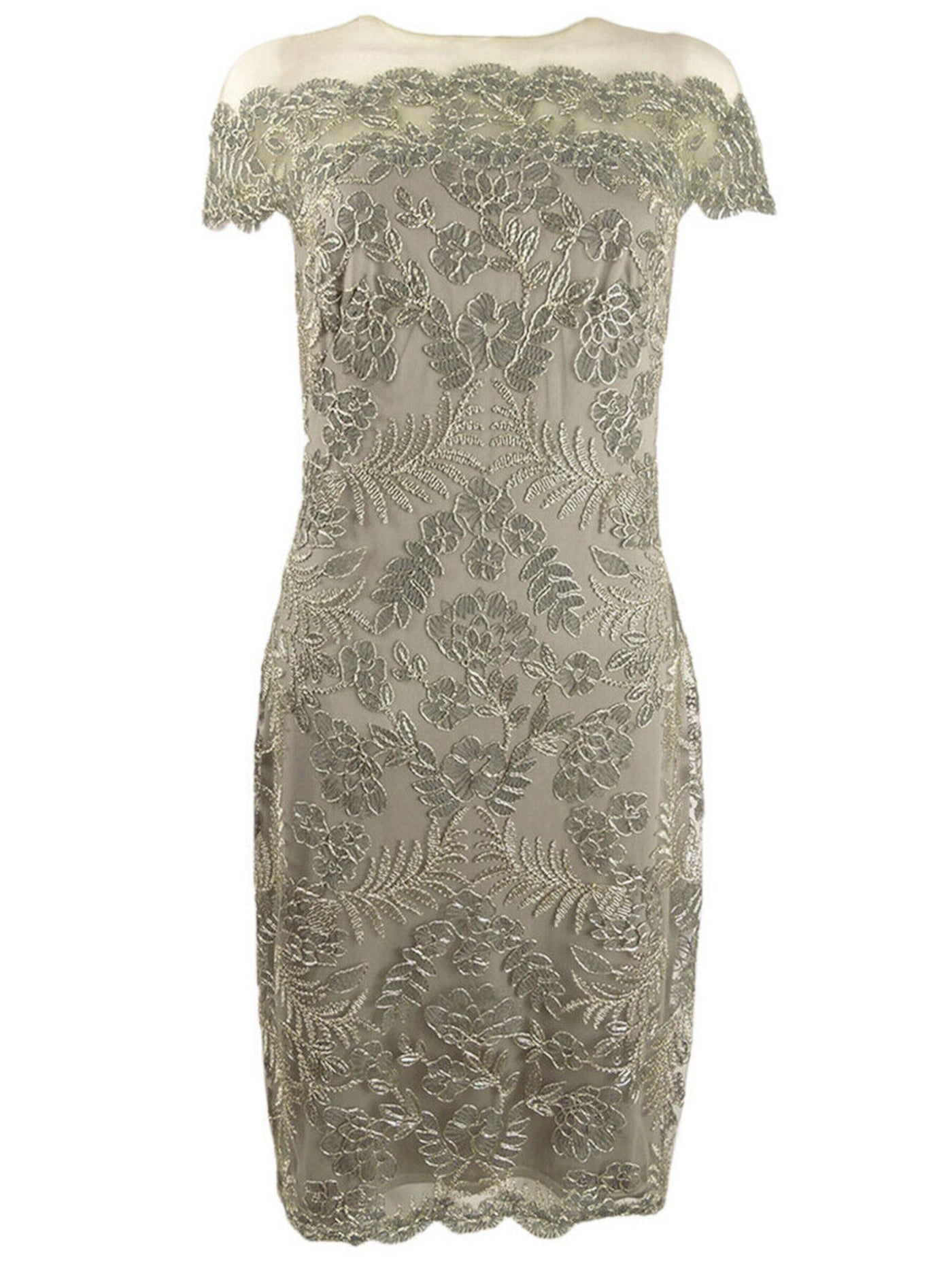 TADASHI SHOJI Womens Gray Embroidered Lace Sleeveless V Neck Above The Knee Cocktail Body Con Dress 10