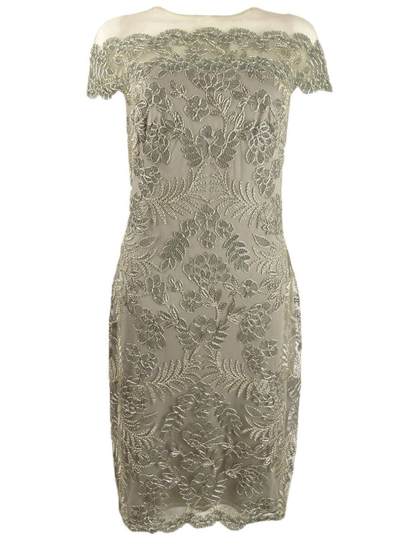 TADASHI SHOJI Womens Beige Embroidered Lace Off the Shoulder Above The Knee Cocktail Body Con Dress 6
