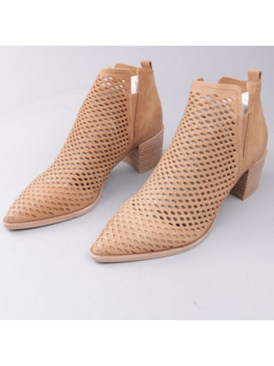 DOLCE VITA Womens Brown Padded Goring Perforated Bianca Pointed Toe Block Heel Slip On Booties 10