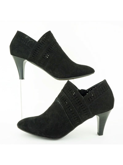 KAREN SCOTT Womens Black Perforated Cushioned Marius Almond Toe Sculpted Heel Zip-Up Booties 12