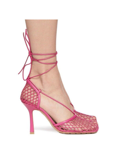 BOTTEGA VENETA Womens Pink Cut Out Square Toe Stiletto Lace-Up Heeled Sandal 36.5