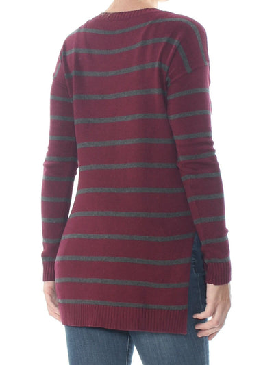 ARIZONA Womens Burgundy Striped Long Sleeve Scoop Neck Sweater Plus Size: 1X