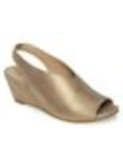 EILEEN FISHER Womens Platinum Gold V-Cut Padded Clay Peep Toe Wedge Slip On Leather Slingback Sandal 7