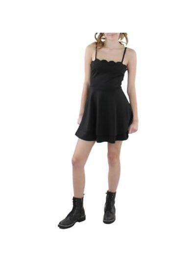 SPEECHLESS Womens Black Stretch Open Back Double-layer Hem Spaghetti Strap Square Neck Short Party Fit + Flare Dress XS