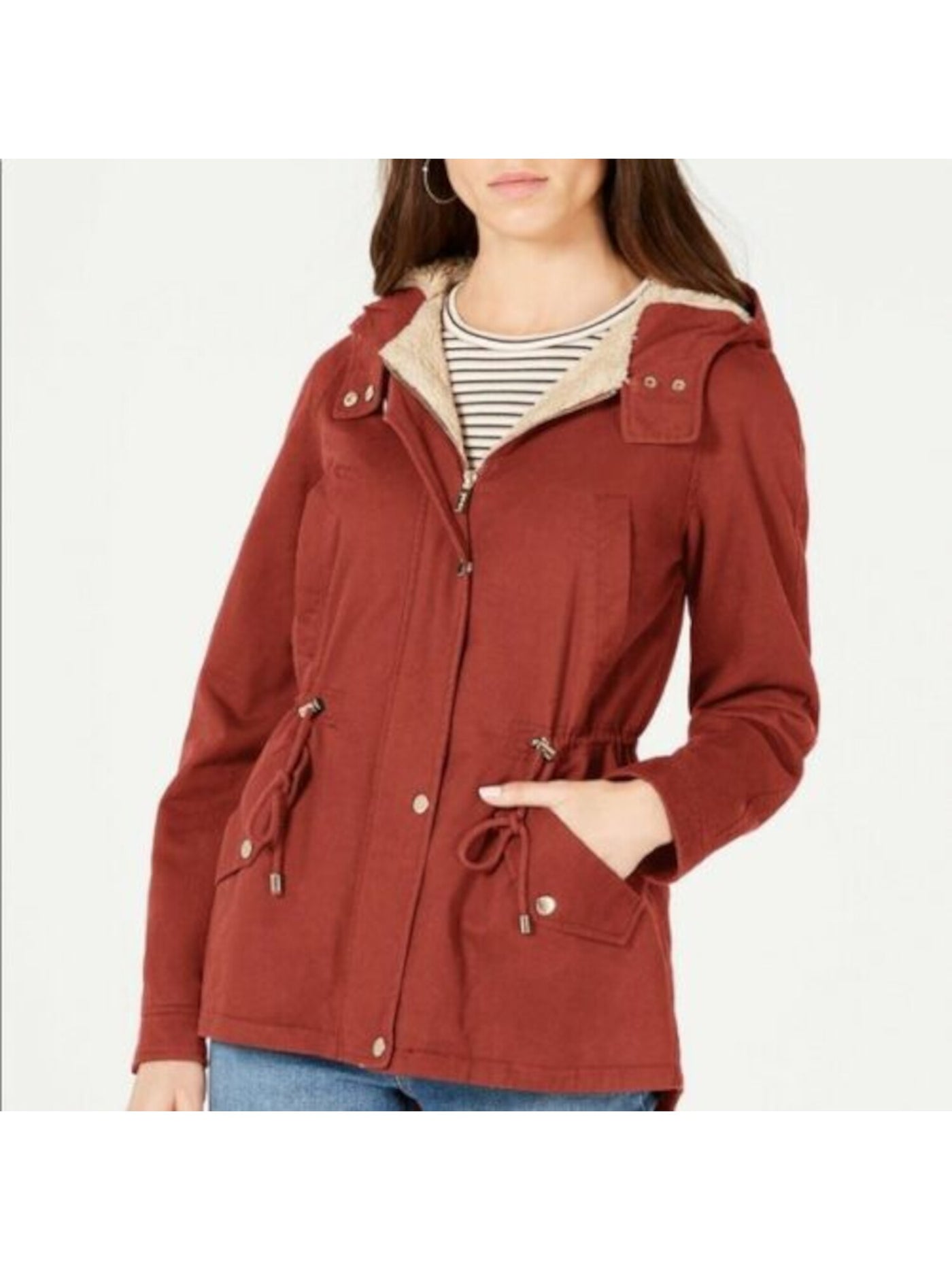 COLLECTIONB Womens Pocketed Zippered Hooded Anorak Button Down Jacket