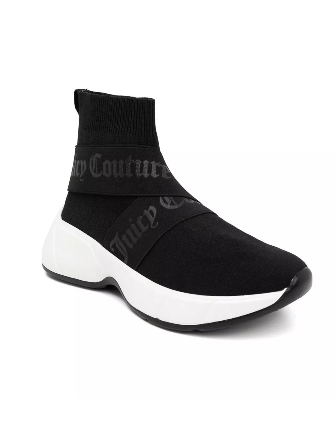 JUICY COUTURE Womens Black Color Block Knit 1" Platform Logo Straps Back Pull-Tab Cushioned Ariella Round Toe Wedge Slip On Sneakers Shoes 7.5