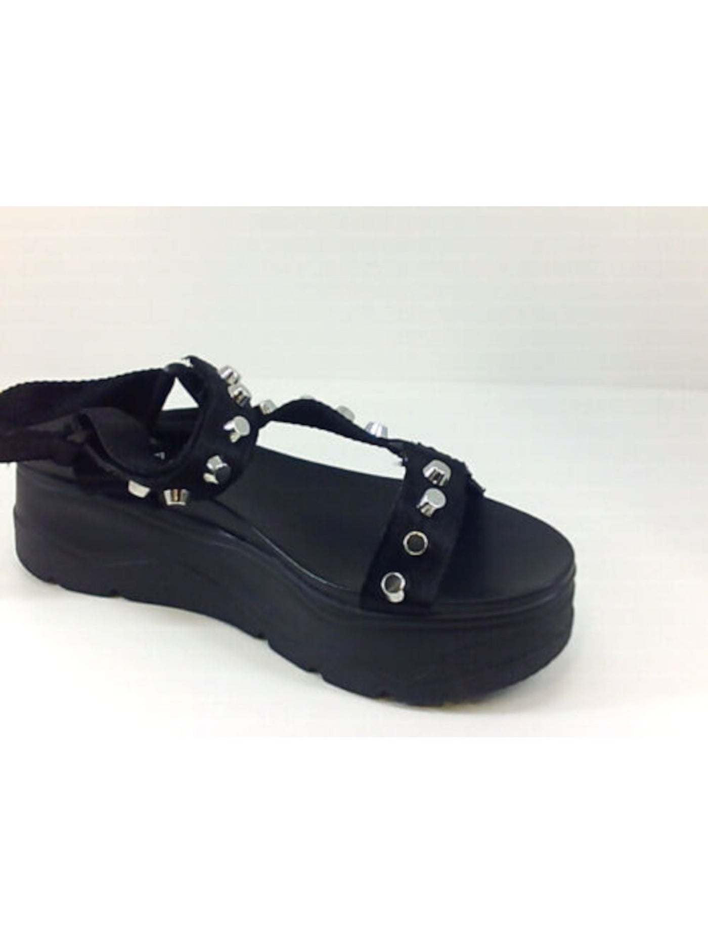 AQUA Womens Black Adjustable Studded Strappy Sun Round Toe Platform Slingback Sandal M