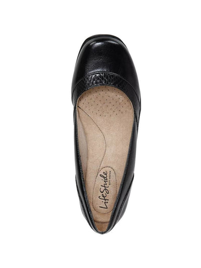 LIFE STRIDE Womens Black Snakeskin Print Traction Sole Cushioned Comfort Deja Vu Round Toe Slip On Flats Shoes M