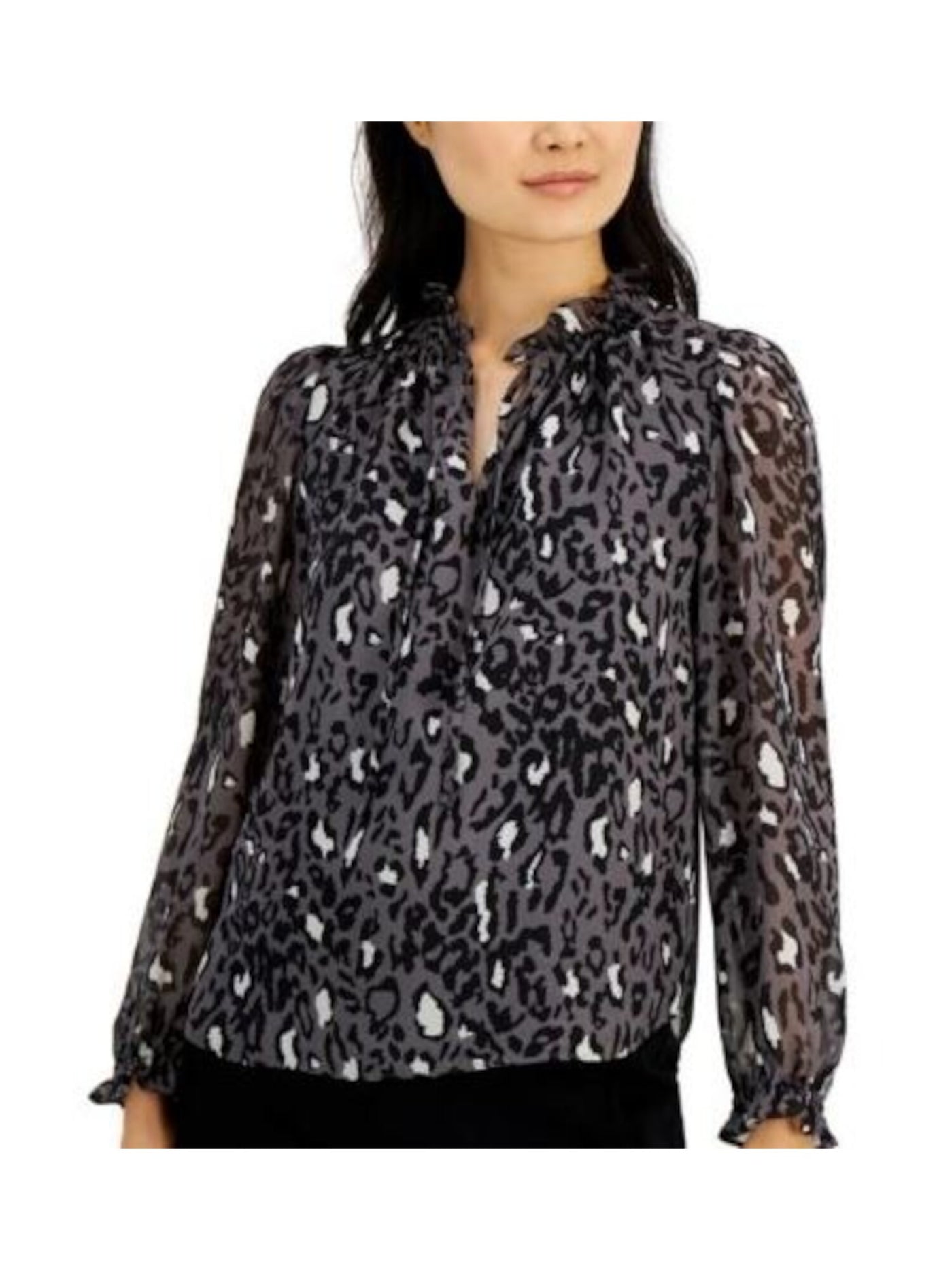 BAR III Womens Ruffled Tie Cinched Sleeves Long Sleeve V Neck Wear To Work Blouse