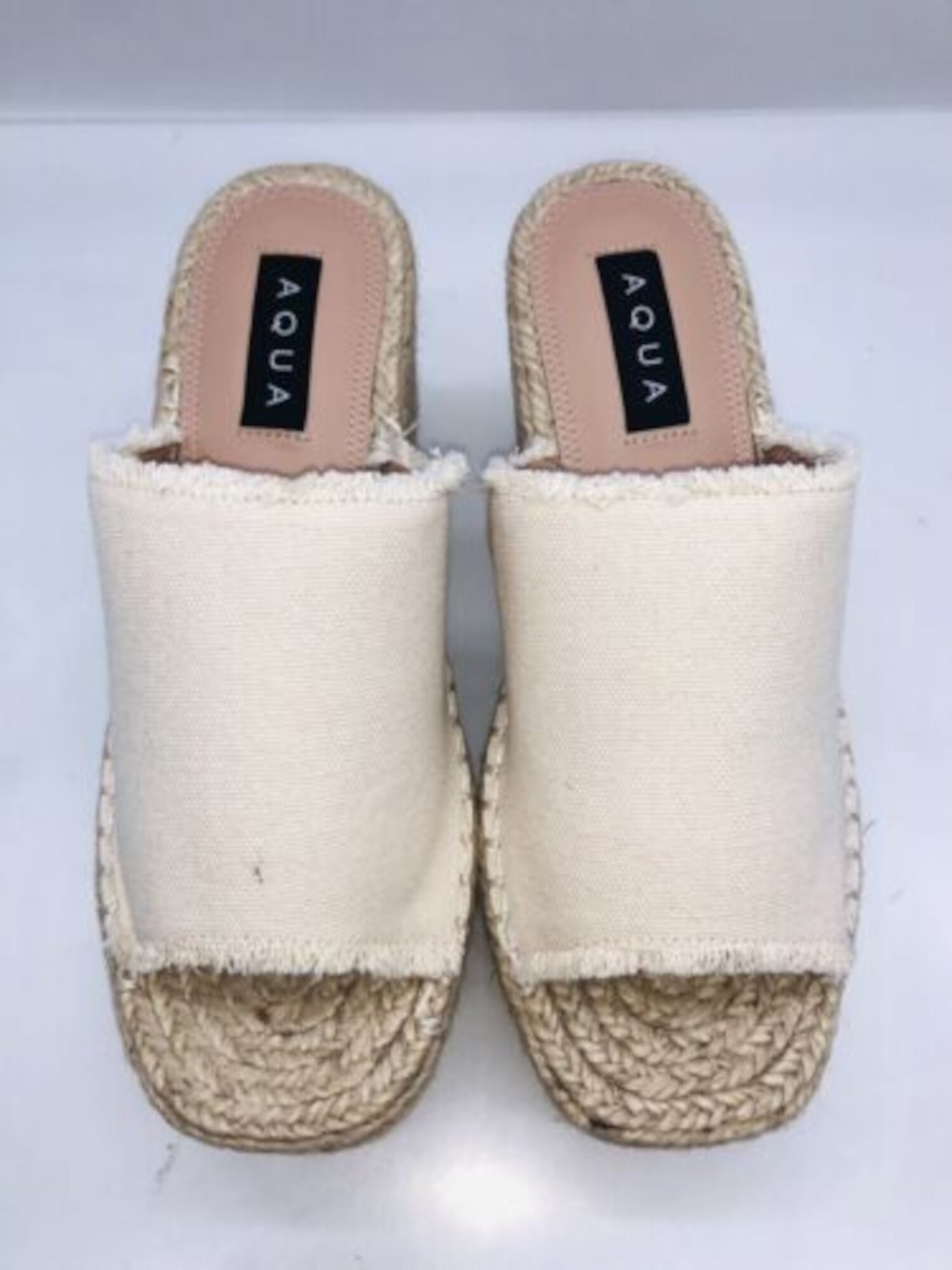 AQUA Womens Natural Beige 2" Platform Braided Jute Fringed Padded Jacy Square Toe Wedge Slide Sandals Shoes 10 M