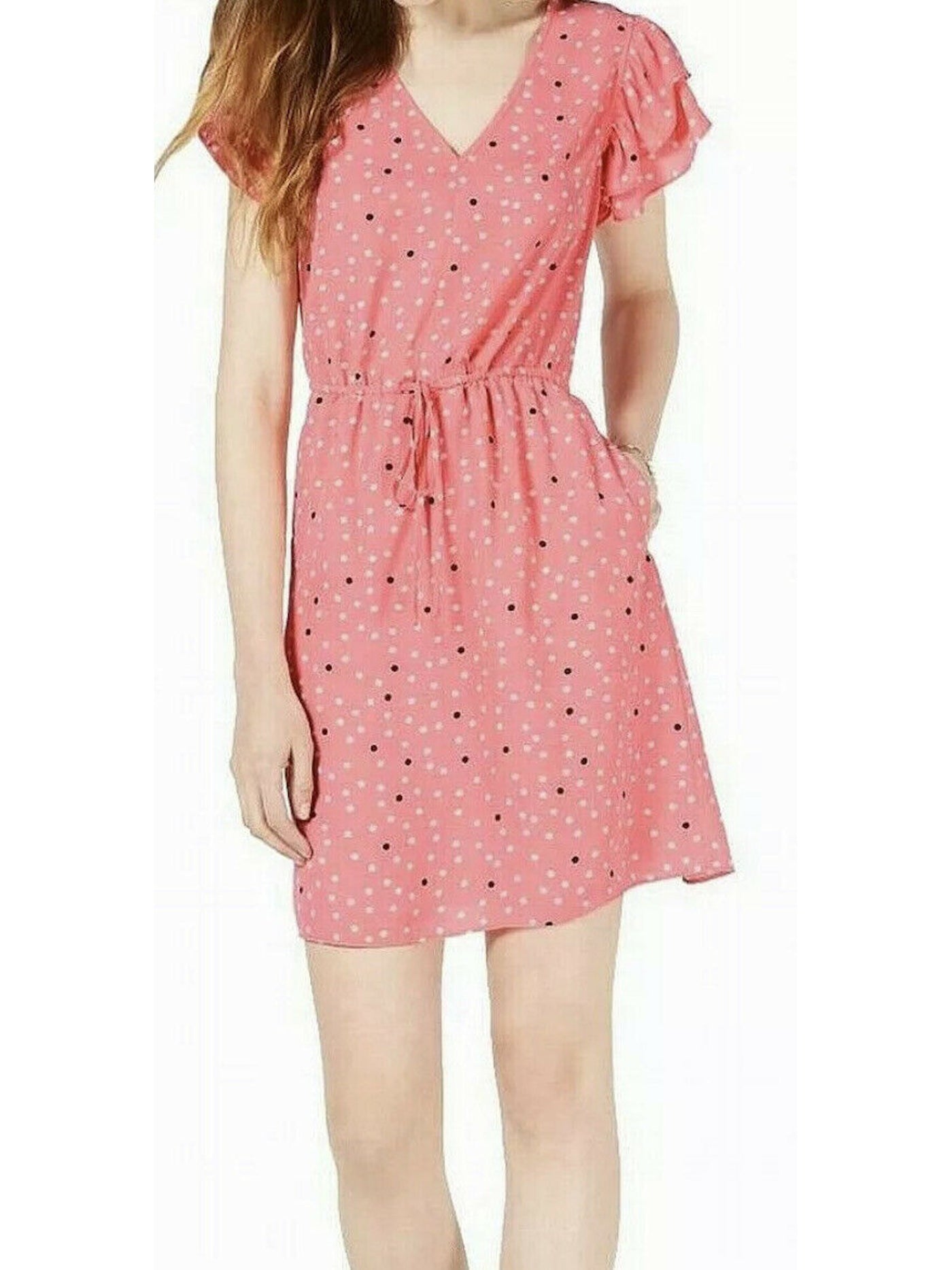 MAISON JULES Womens Pink Polka Dot Short Sleeve Mini Sheath Dress Size: S