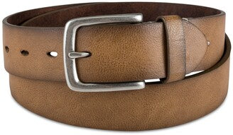 SUN STONE Mens Brown Pebbled Embroidered Logo Faux Leather Casual Belt M 34-36