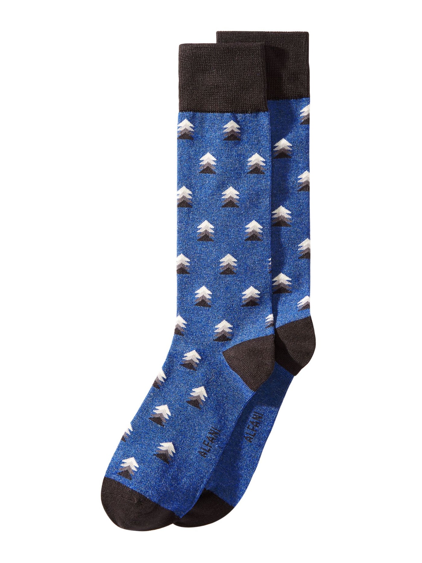 ALFANI Mens Navy Grey Rayon Motif Seamless Toe Anti-Odor Moisture Wicking Dress Over The Calf Socks