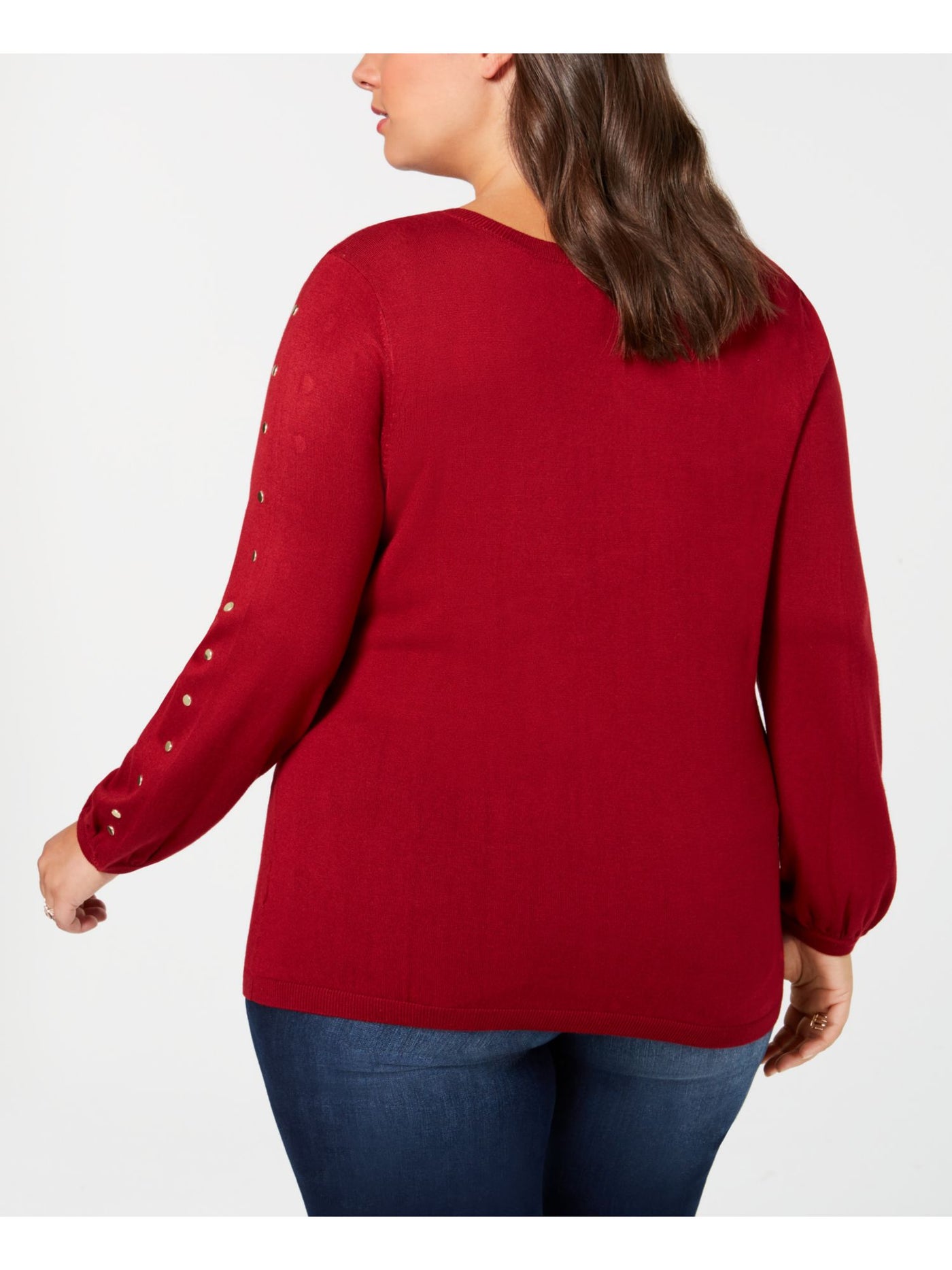 ONE A Womens Red Long Sleeve Scoop Neck Sweater Plus 1X