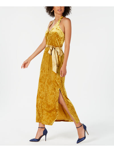AVEC LES FILLES Womens Gold Sleeveless Halter Maxi Evening Dress 4