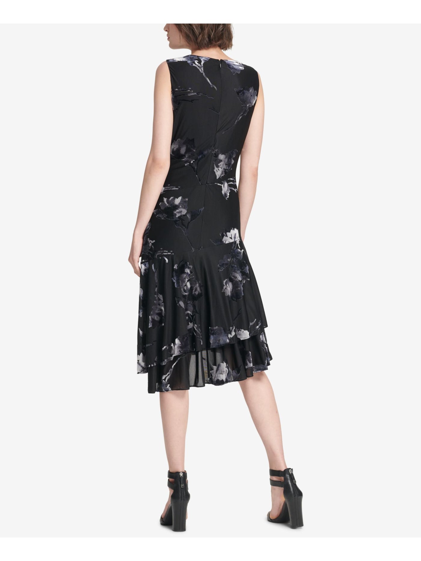 DKNY Womens Black Sleeveless Jewel Neck Knee Length Party A-Line Dress 2