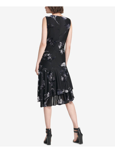 DKNY Womens Black Sleeveless Jewel Neck Knee Length Party A-Line Dress 2