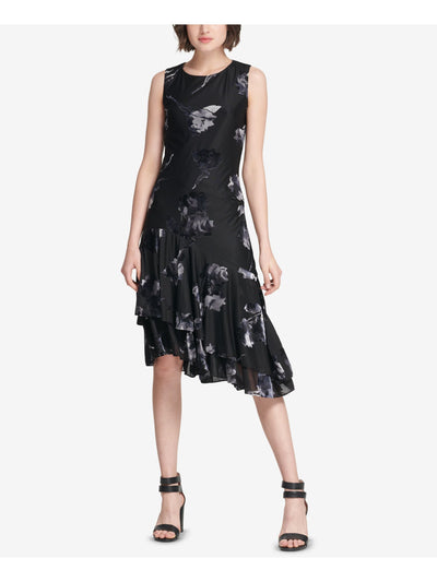 DKNY Womens Black Sleeveless Jewel Neck Knee Length Party A-Line Dress 2