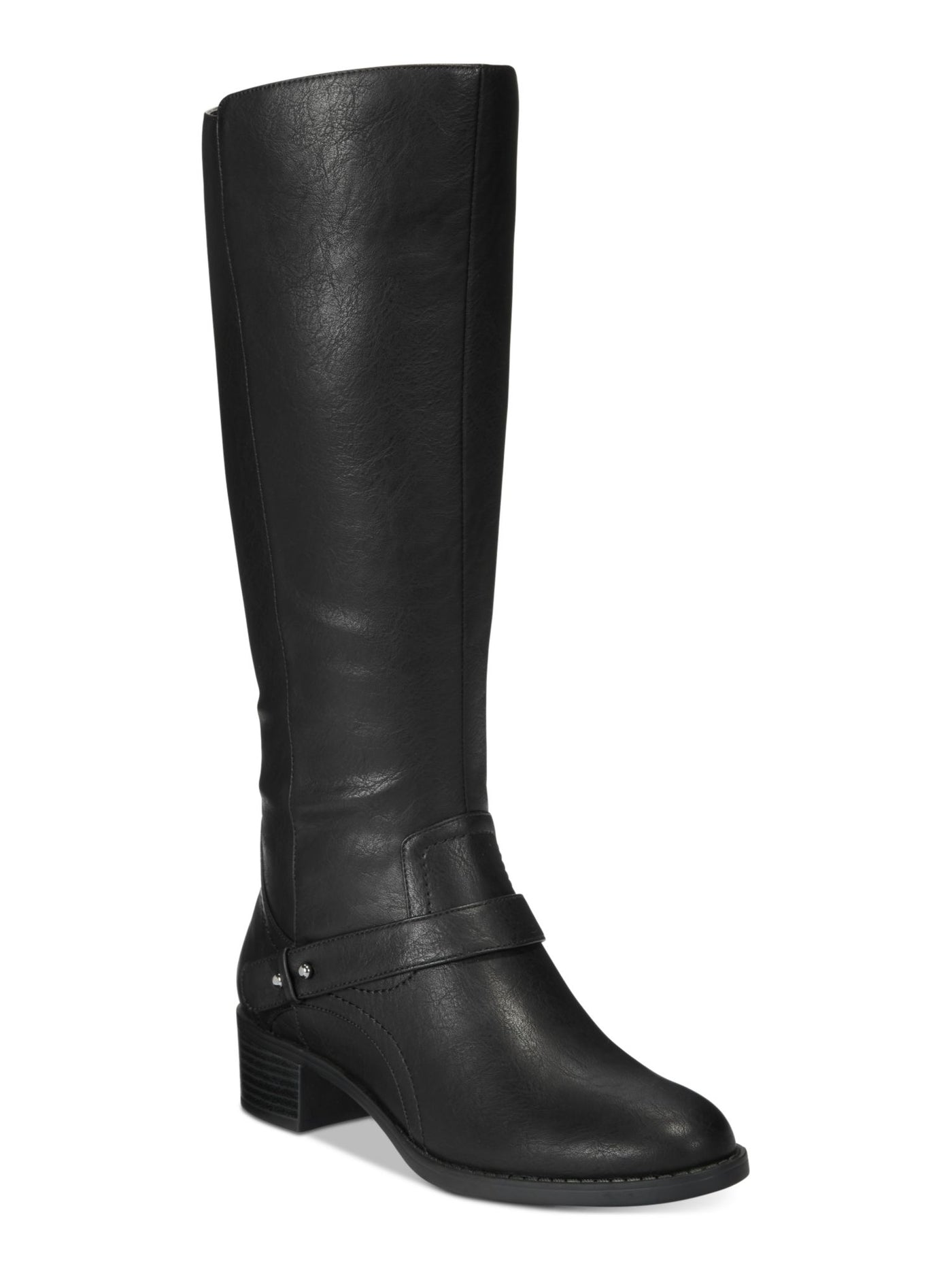 EASY STREET Womens Black Inside Zippered Gusset Strap Detailing Cushioned Jewel Round Toe Block Heel Riding Boot 7.5 M