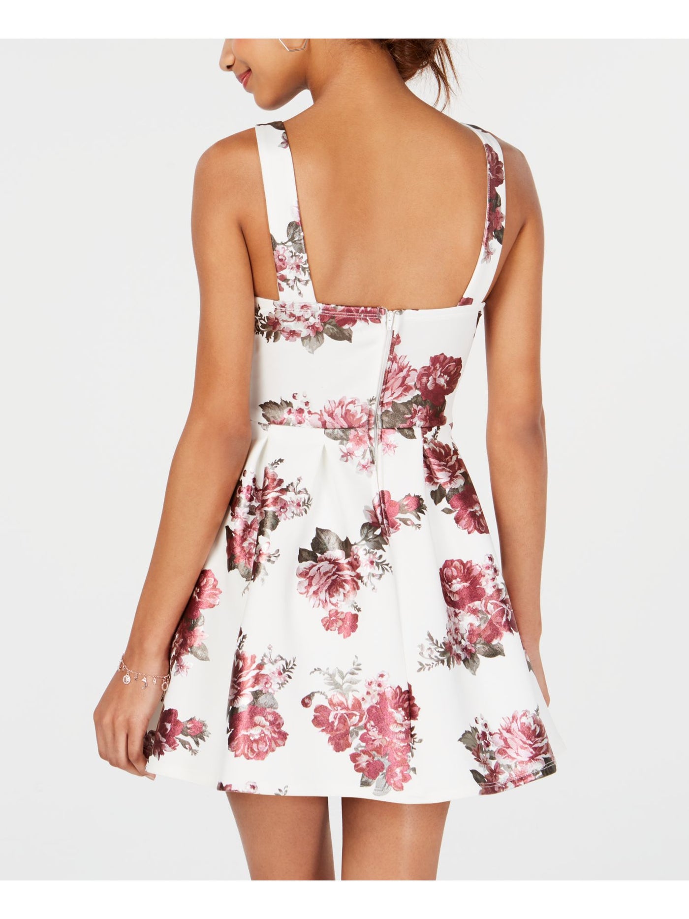 CRYSTAL DOLLS Womens White Floral Sleeveless V Neck Short Fit + Flare Dress 3
