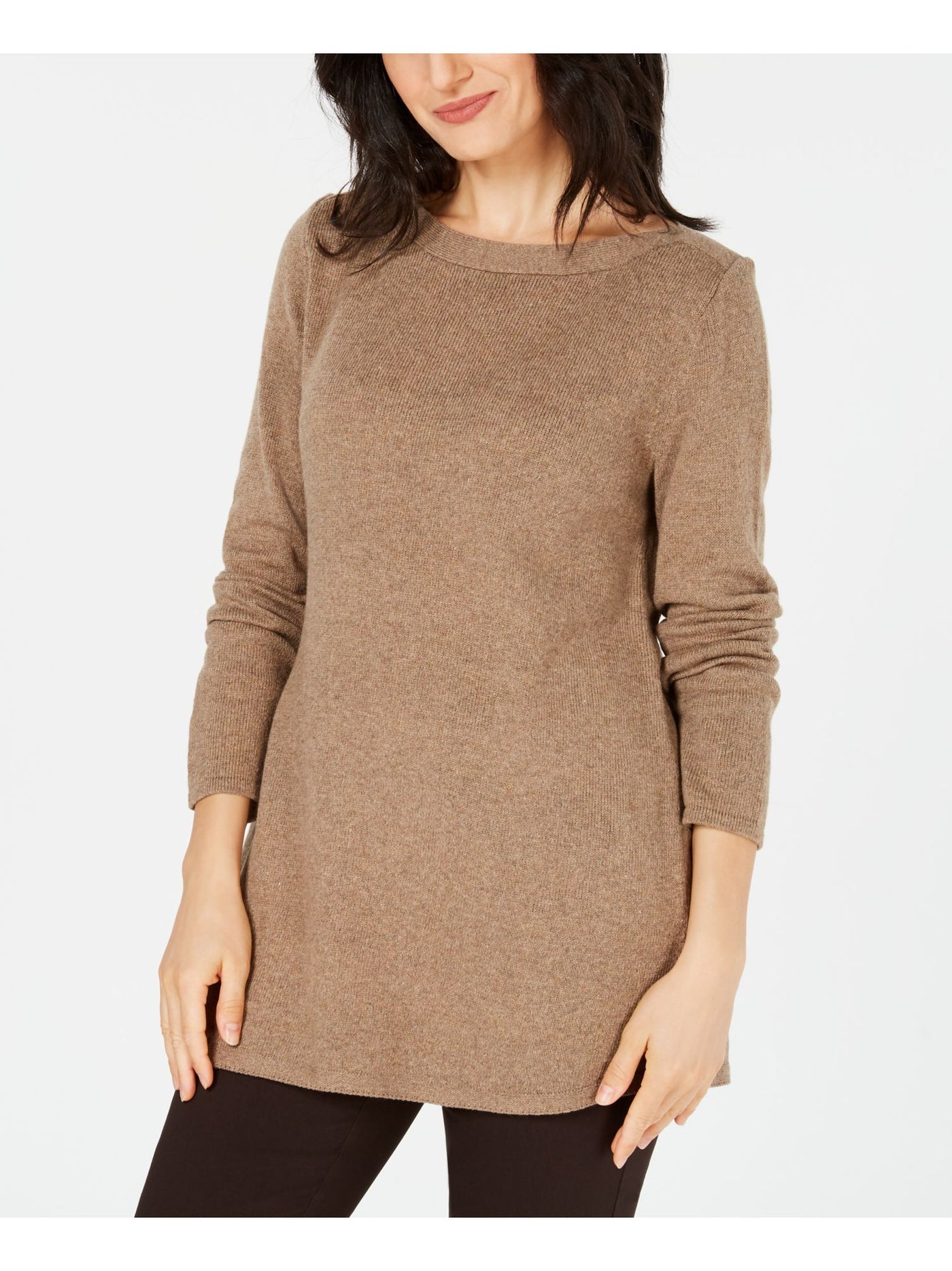 KAREN SCOTT Womens Brown Cotton Blend Long Sleeve Boat Neck Tunic Sweater L