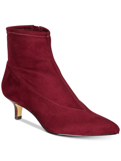 BELLA VITA Womens Burgundy Cushioned Stretch Stephanie Ii Pointed Toe Kitten Heel Zip-Up Leather Dress Booties 7.5 N