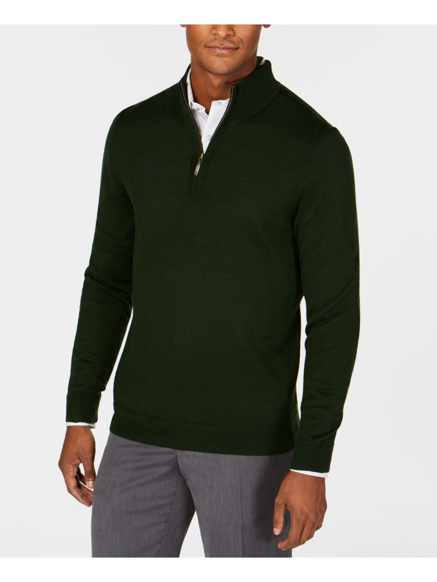 CLUBROOM Mens Green Quarter-Zip Wool Blend Pullover Sweater S