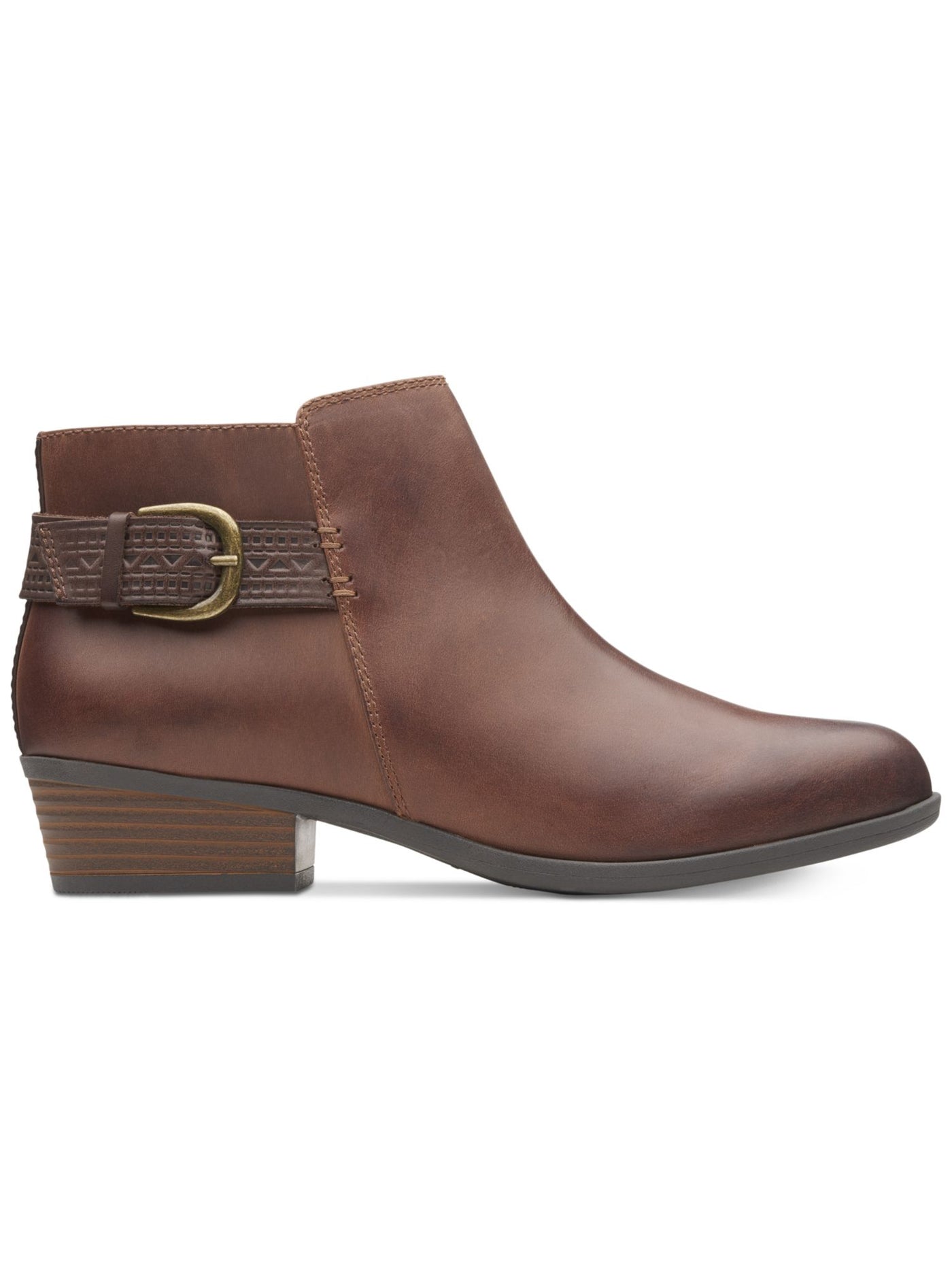 COLLECTION BY CLARKS Womens Brown Buckle Accent Comfort Addiy Kara Round Toe Block Heel Zip-Up Leather Booties 6 M