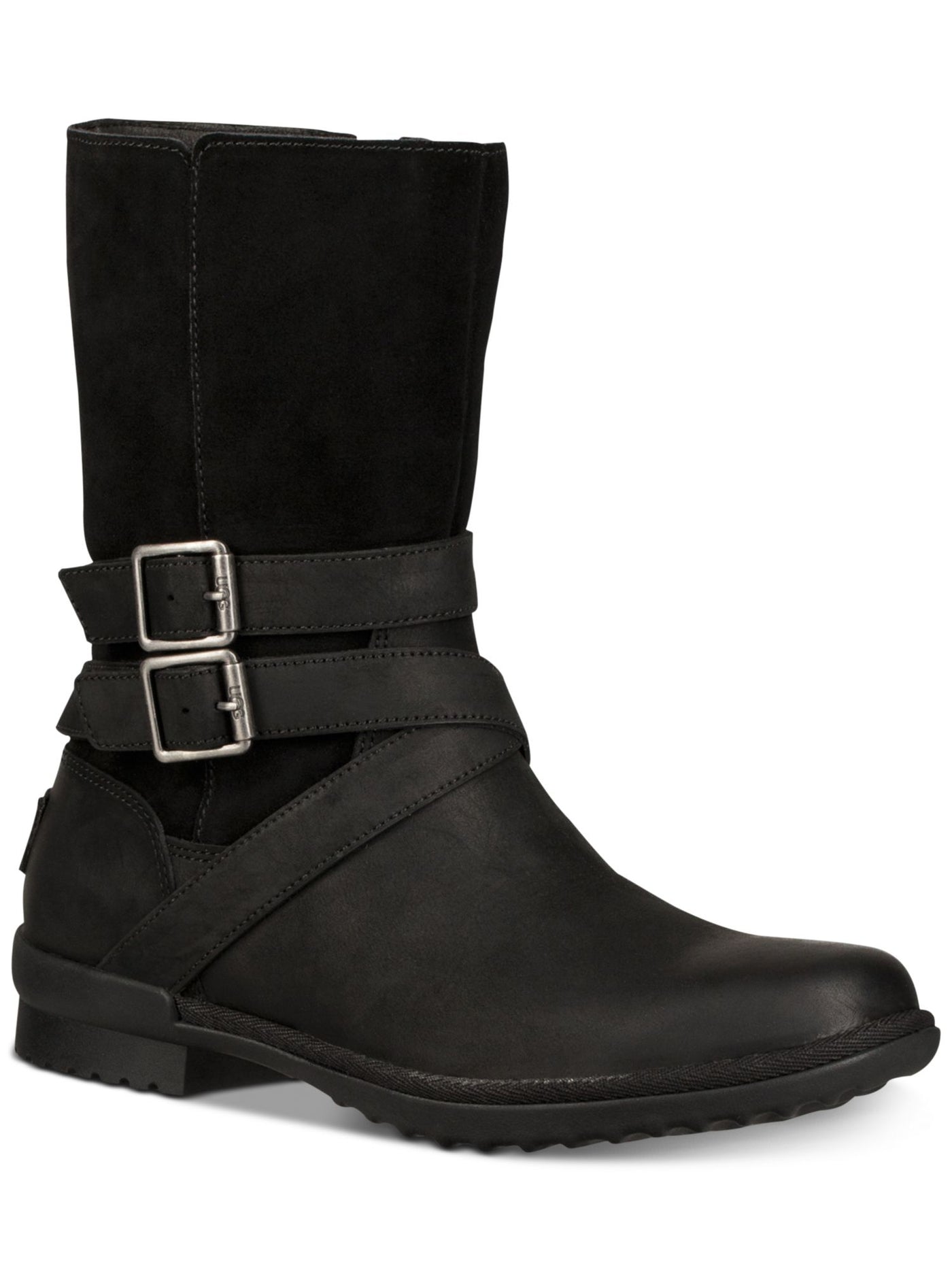 UGG Womens Black Insulated Cushioned Strappy Waterproof Buckle Accent Lorna Round Toe Zip-Up Leather Snow Boots 5.5