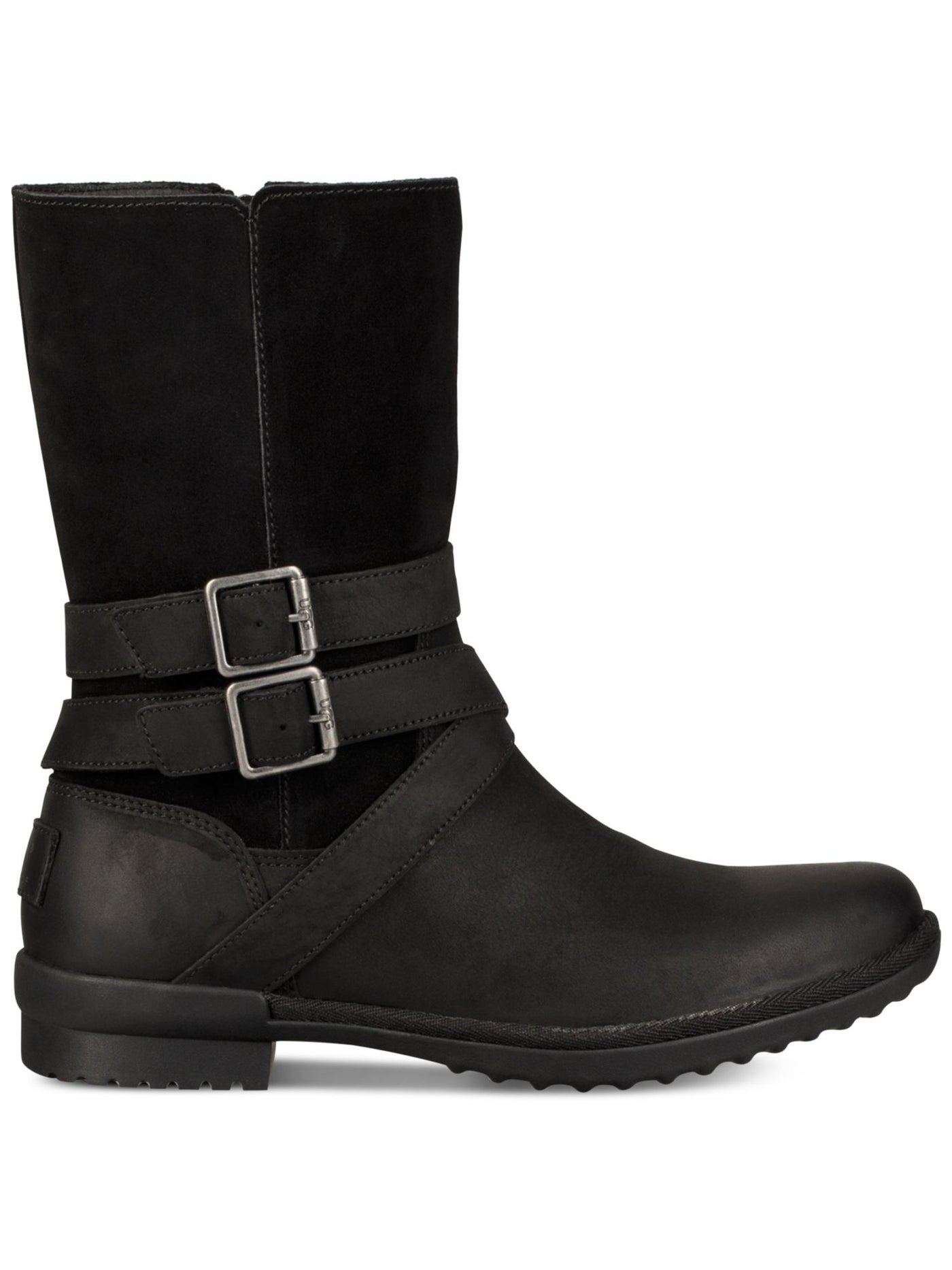 UGG Womens Black Insulated Cushioned Strappy Waterproof Buckle Accent Lorna Round Toe Zip-Up Leather Snow Boots 5.5