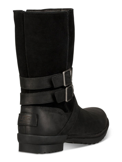 UGG Womens Black Insulated Cushioned Strappy Waterproof Buckle Accent Lorna Round Toe Zip-Up Leather Snow Boots 5.5
