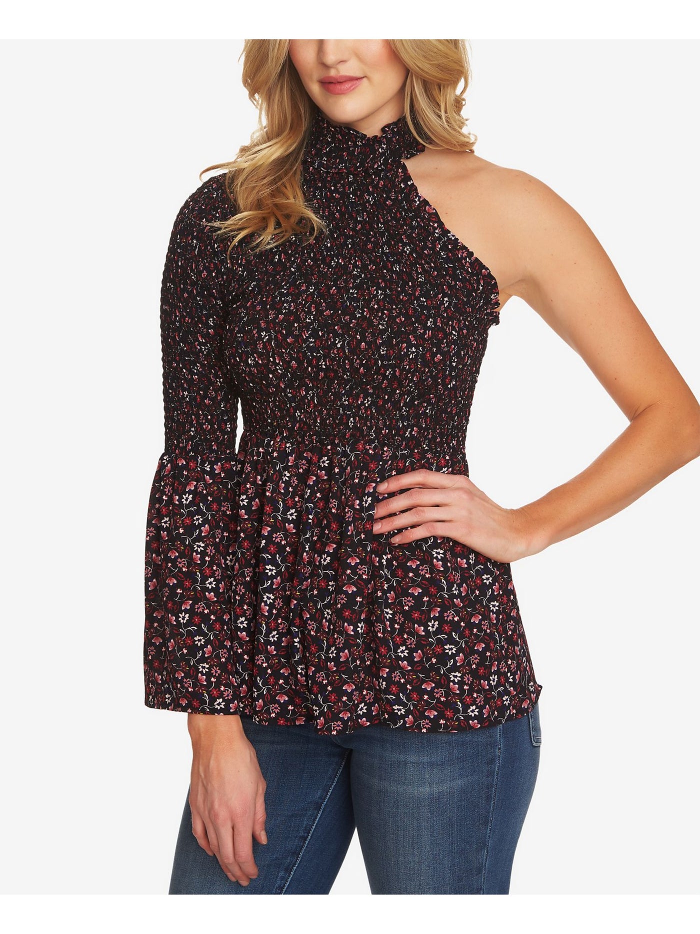 CECE Womens Black Floral Long Sleeve Turtle Neck Party Top XS