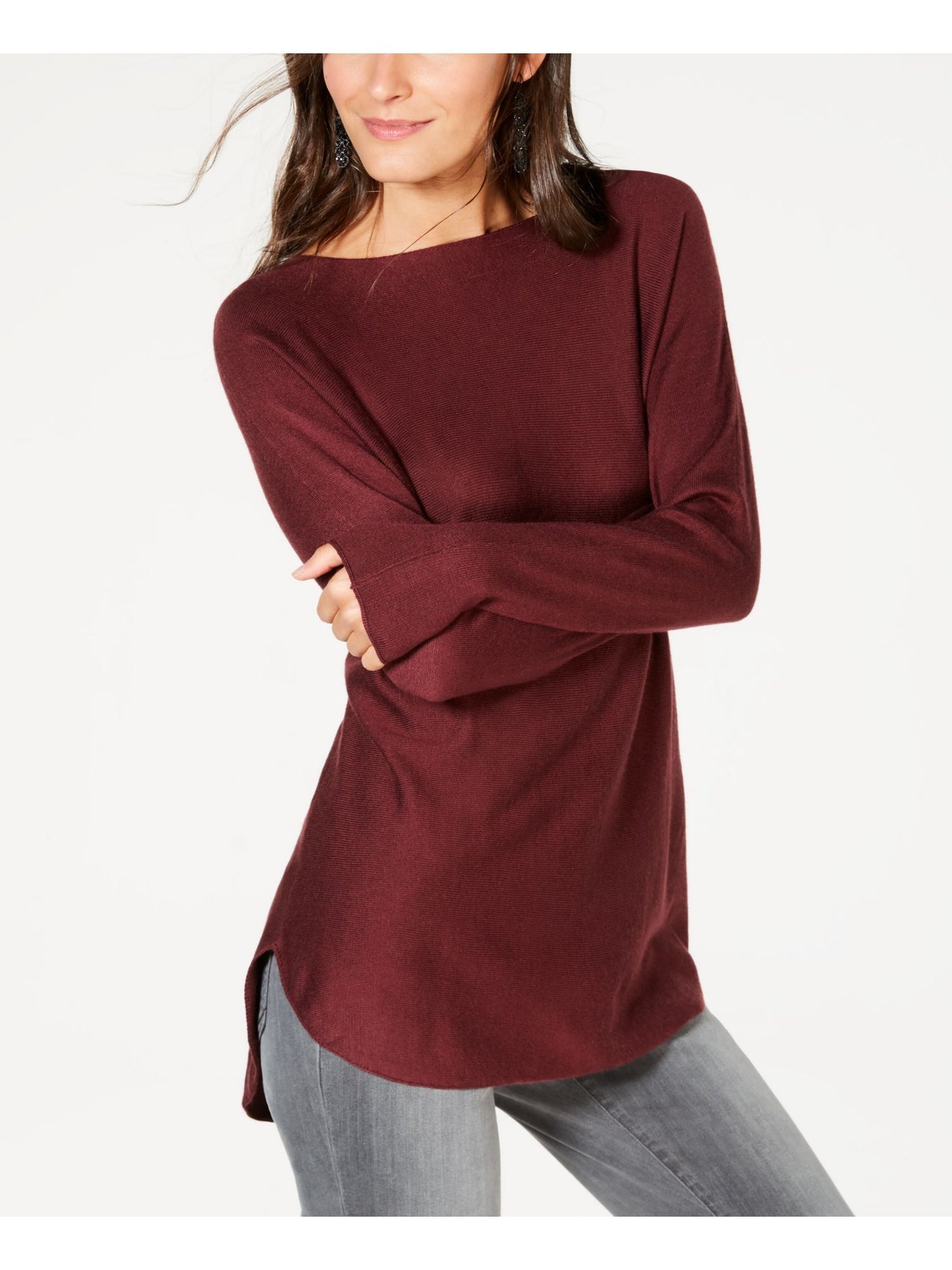 INC Womens Burgundy Long Sleeve Jewel Neck Sweater S
