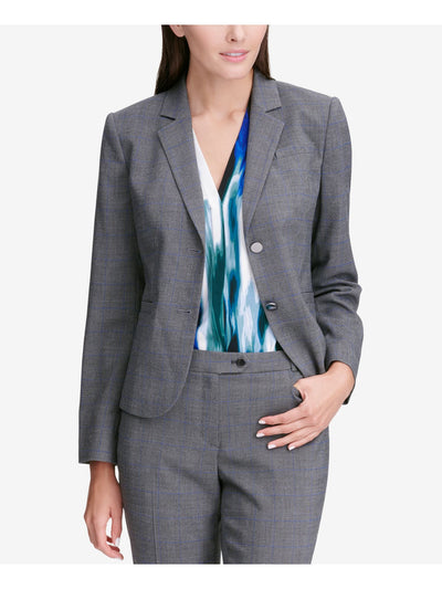 CALVIN KLEIN Womens Gray Plaid Jacket Petites 8P