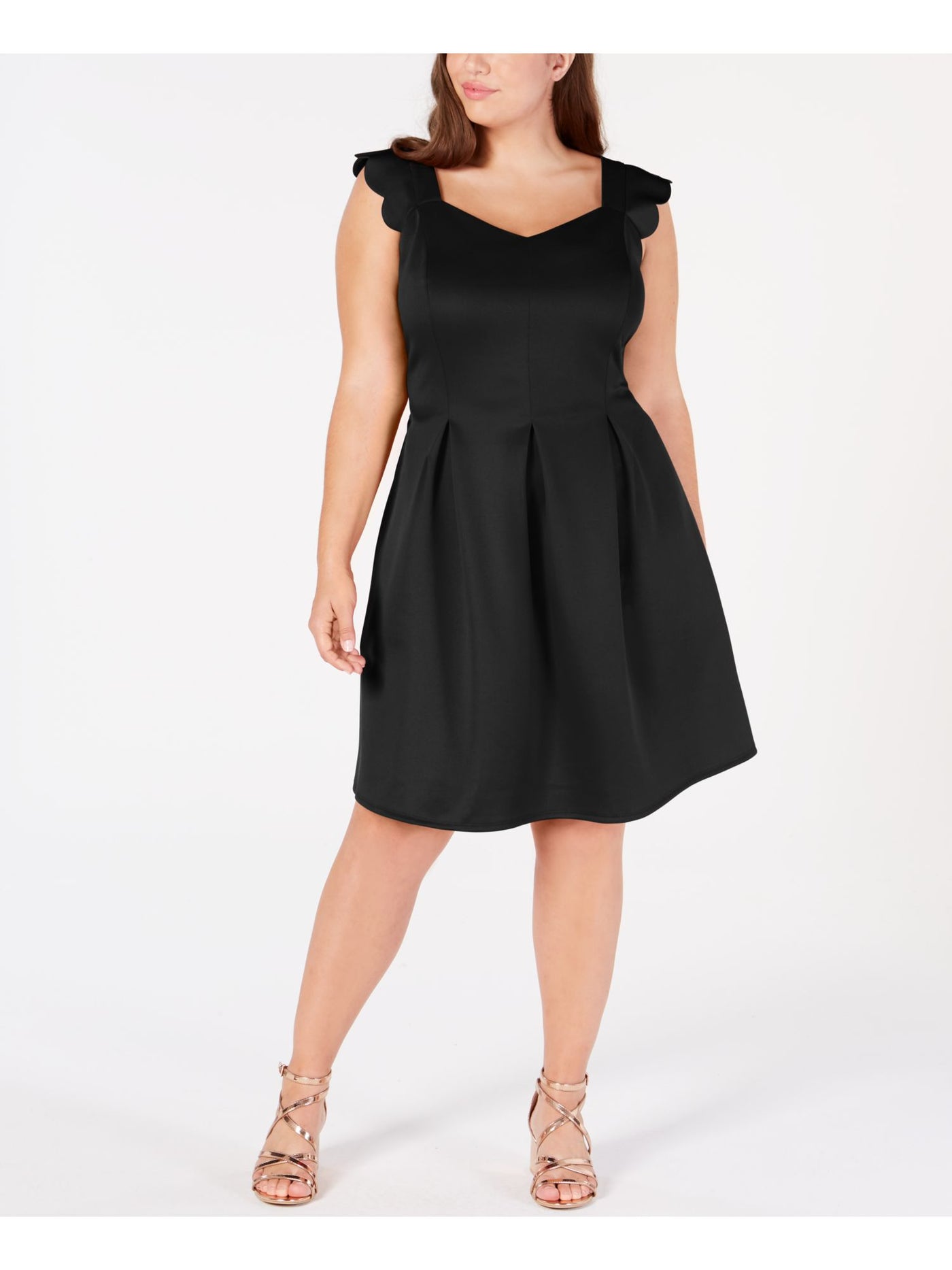 MONTEAU Womens Black Sleeveless Queen Anne Neckline Above The Knee Formal Fit + Flare Dress 2X