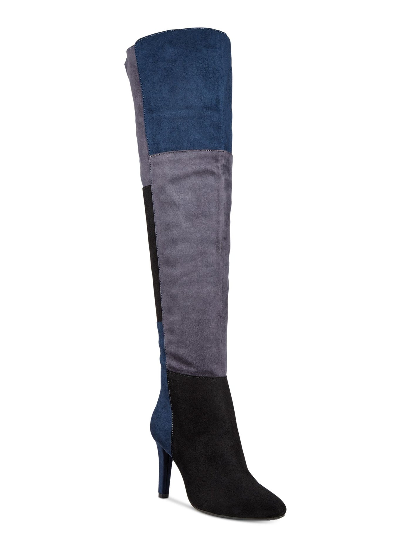 RIALTO Womens Blue Colorblock Carpio Almond Toe Stiletto Zip-Up Dress Boots 5 M