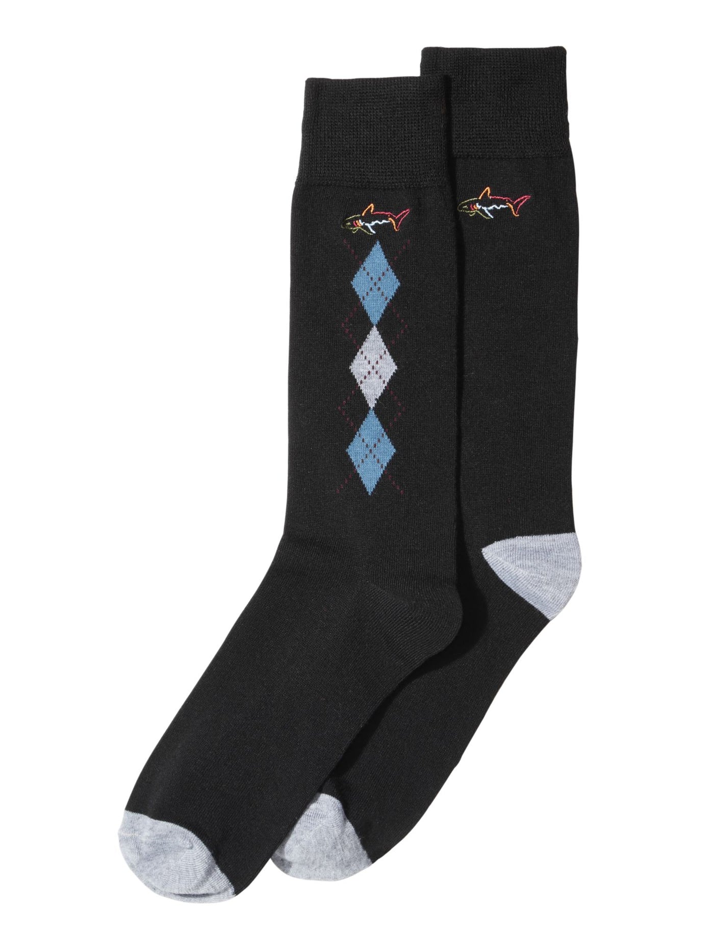 GREG NORMAN Mens Black Argyle Embroidered Logo Anti-Odor Dress Crew Socks 8-12